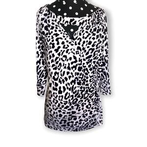 Cache Womens Top Size 4 6 Faux Wrap Black White Leopard‎ Print Gold